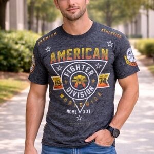 American Fighter XL Charcoal Graphic | Yellow White Accents Athletic MMA Style